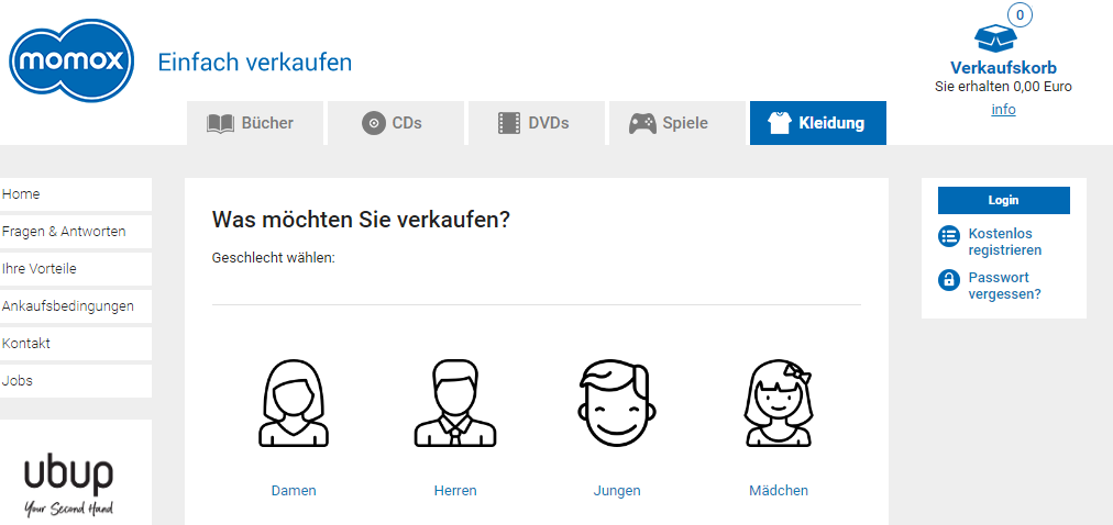 Screenshot Momox Fashion Startseite März 2019