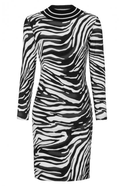 Black-White Longsleeve Dress Deleana with Zebra-Print | Ana Alcazar