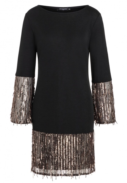Tunic Dress Ecalea in Black & Copper with Sequin Fringes | Ana Alcazar