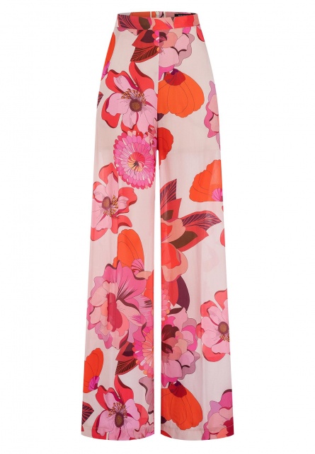 Palazzo Pants Fedesa with Flower Print in Rose & Red | Ana Alcazar