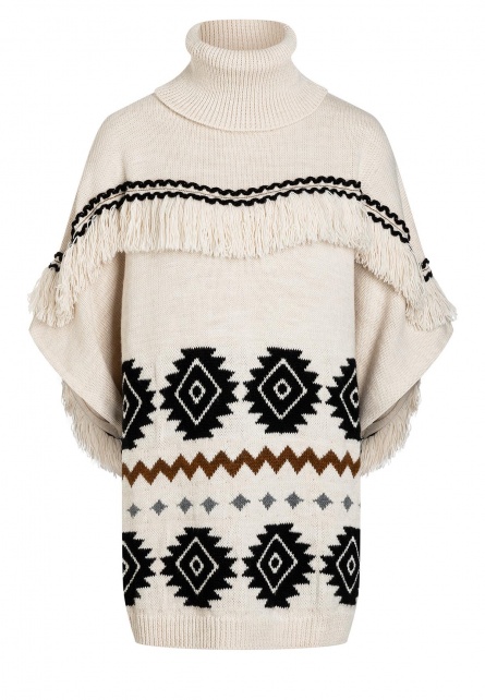 XXL Poncho Sweater Evolys in Beige with Ethno-Pattern | Ana Alcazar