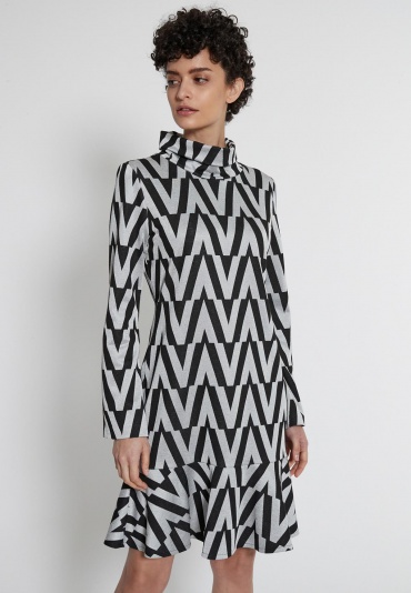Ana Alcazar Jurk met lange mouwen zwart-wit volledige print elegant Mode Jurken Jurken met lange mouwen 