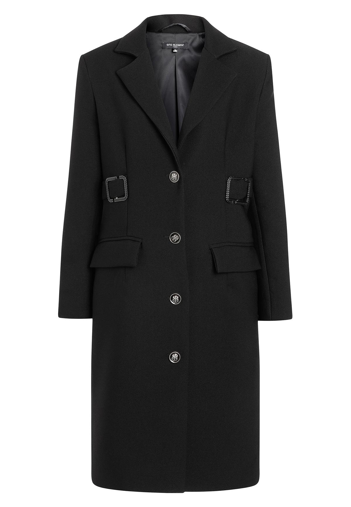 Classic coat Ebasi in black with buckles | Ana Alcazar