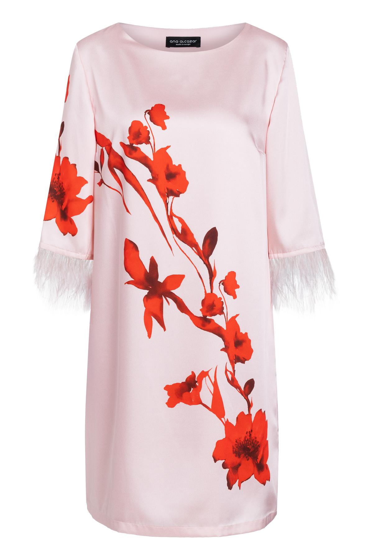 A-shaped dress Senicos from rose satin with flowers | Ana Alcazar