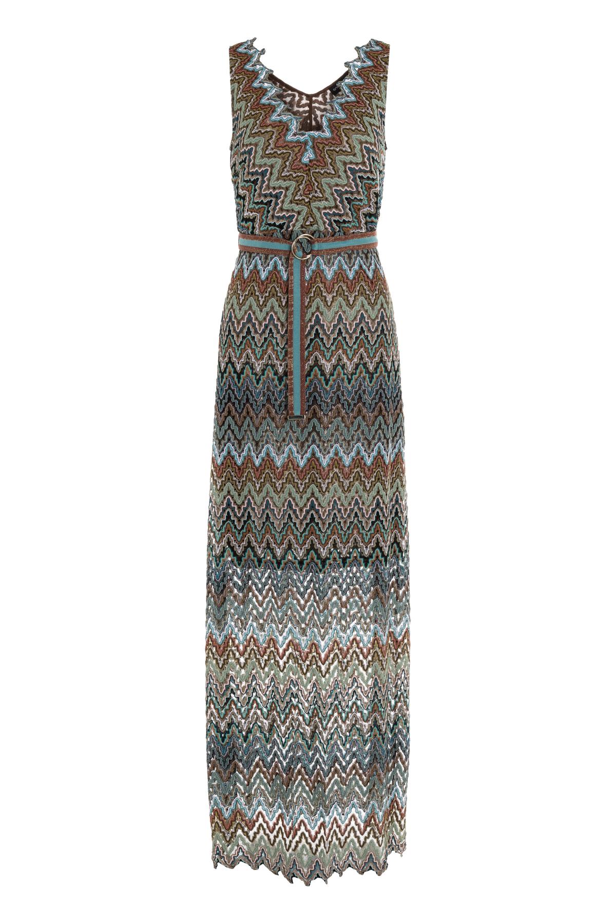 Long knit dress Sosinka in beige-blue with zig-zag | Ana Alcazar