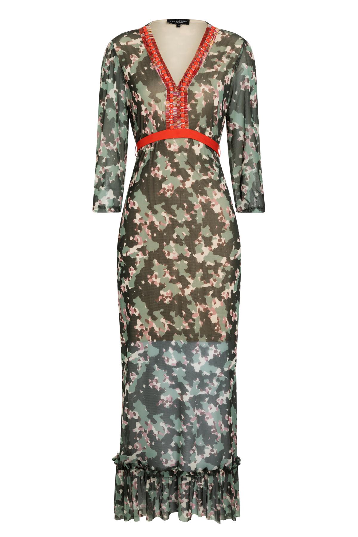 Verbazingwekkend Maxi jurk Zigwa met deco en 3/4 mouwen van groen mesh | Ana Alcazar MA-96