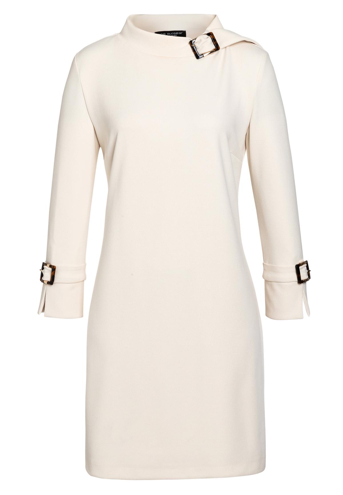 Sixties Dress Basmi In Offwhite With Stand Up Collar And Buckle Ana Alcazar