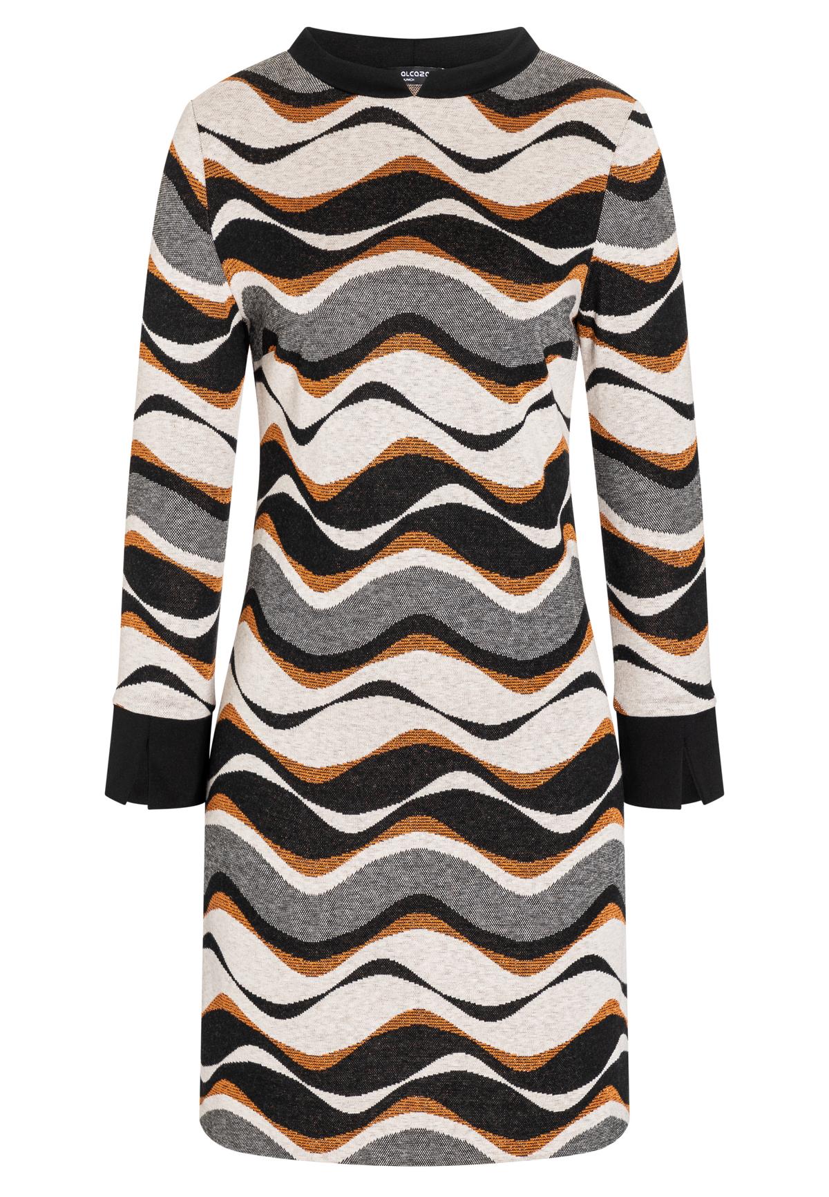 Loose fit dress Befte with wave print in black-grey | Ana Alcazar