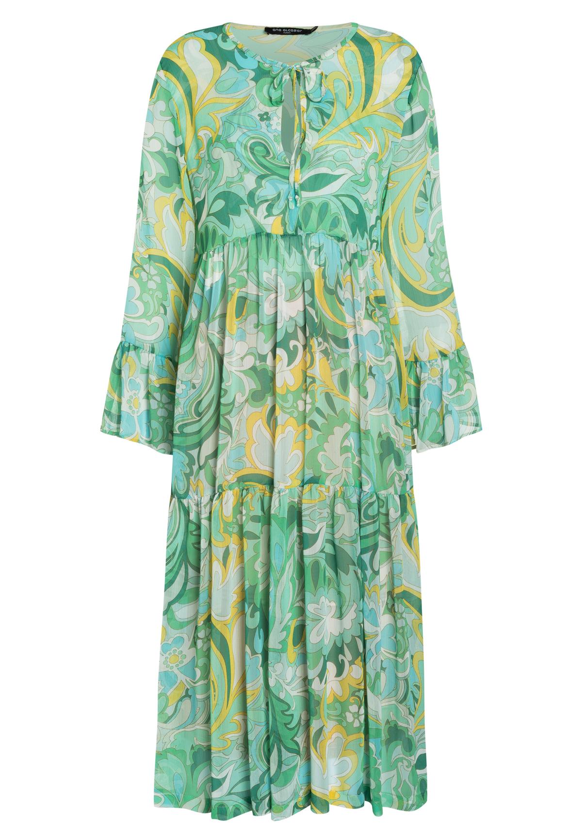 Wide empire dress Dianes with 3/4 sleeve in lightblue, green & yellow ...
