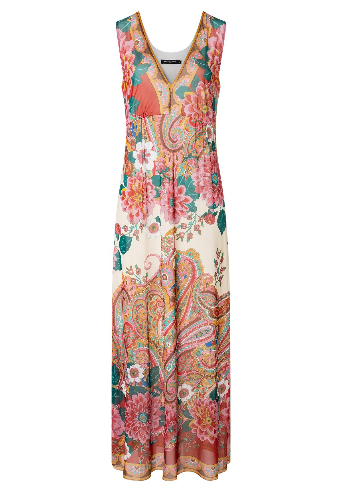 Sleeveless Maxi Dress Kemine with V-Neck and Flowers in Red, Green ...