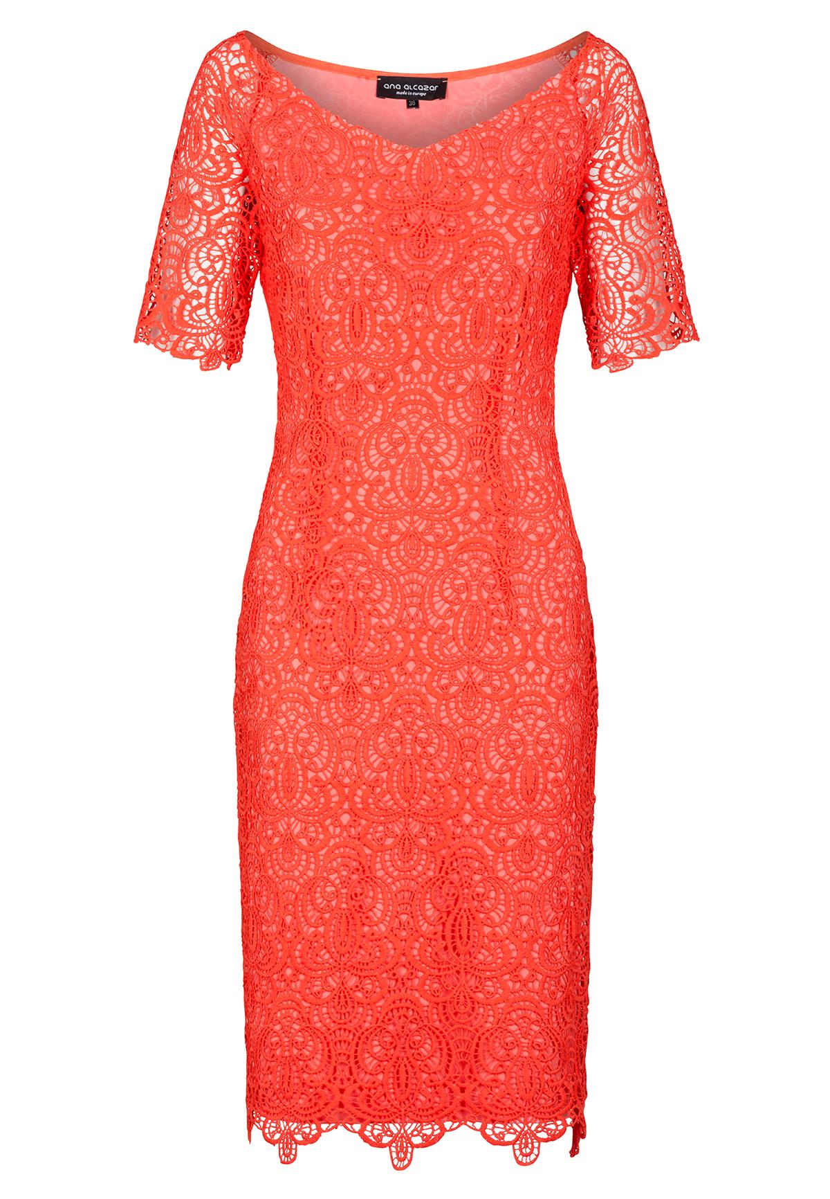 Red Lace Shift Dress Flarea with short sleeves | Ana Alcazar