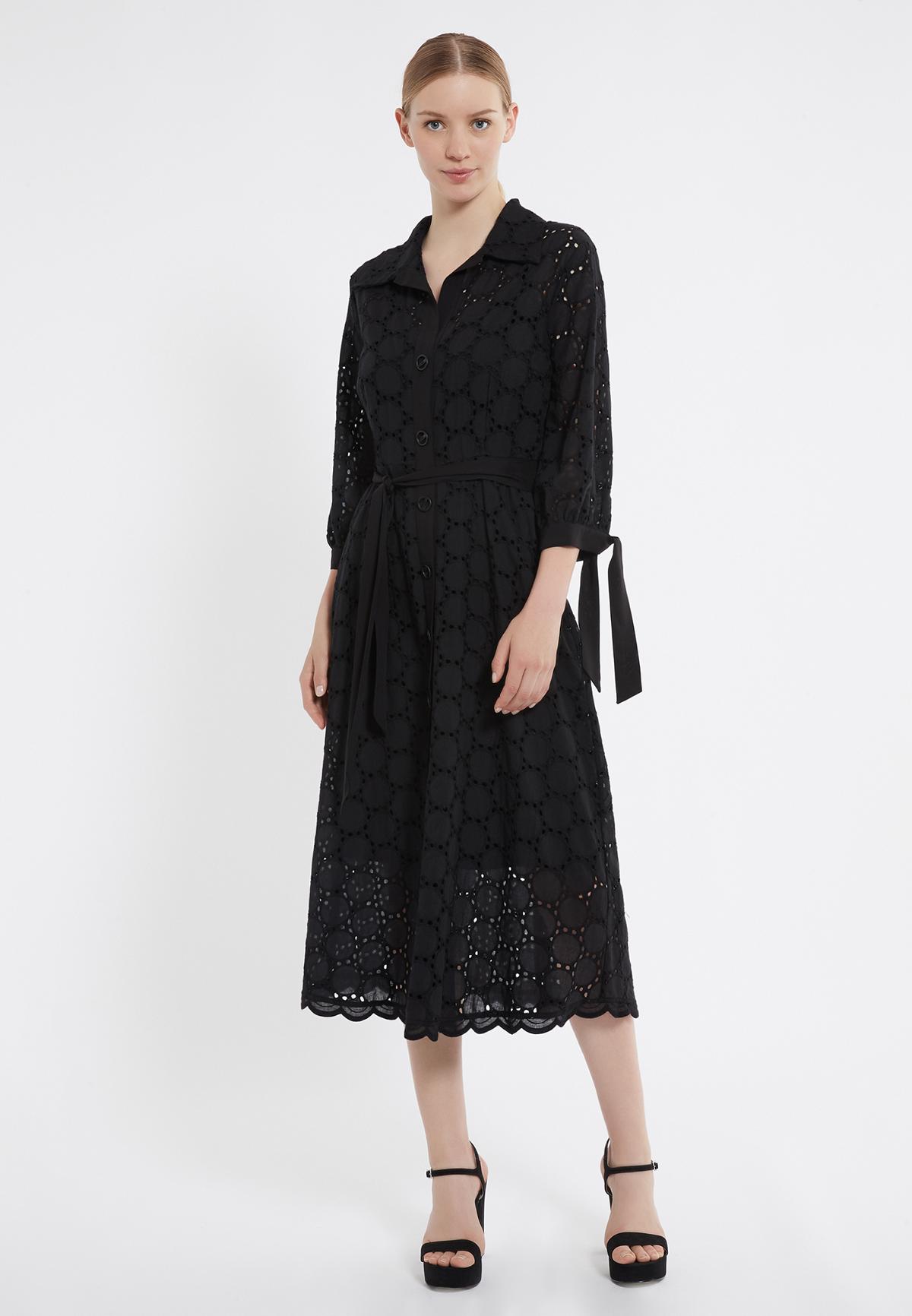 Blouse dress Zekos with belt and collar from black lace | Ana Alcazar