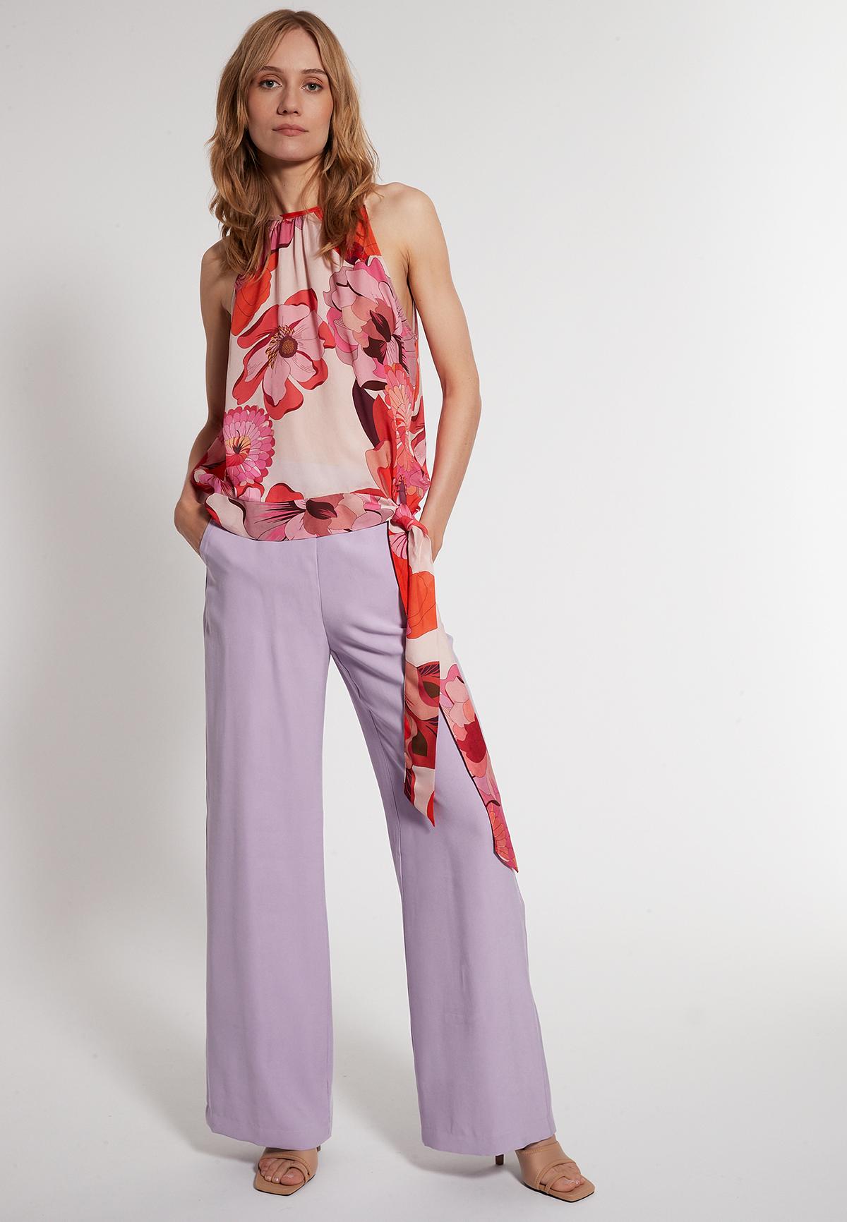 Sleevless Blouse Top Fedony with Flowers in Rose & Red | Ana Alcazar