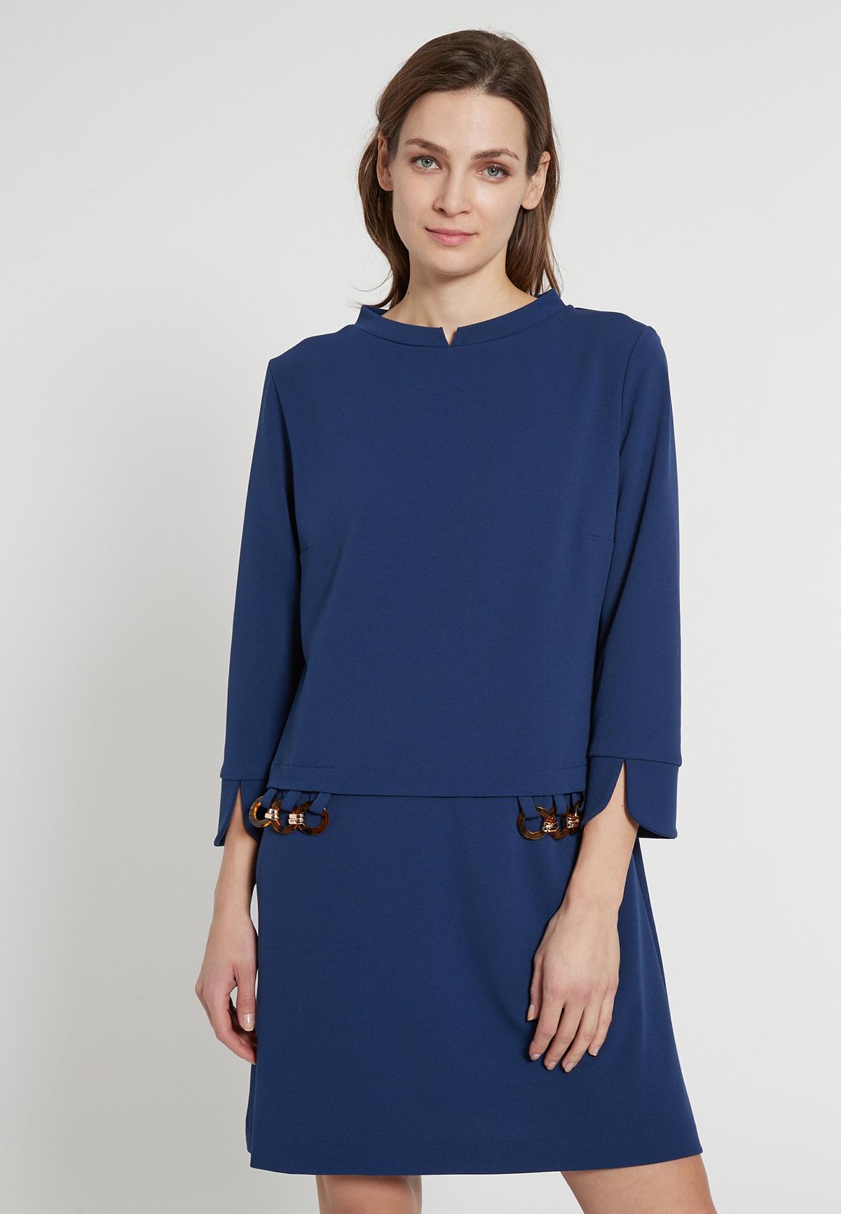 Mini dress Eljana in blue with 3/4 sleeve and chain detail | Ana Alcazar