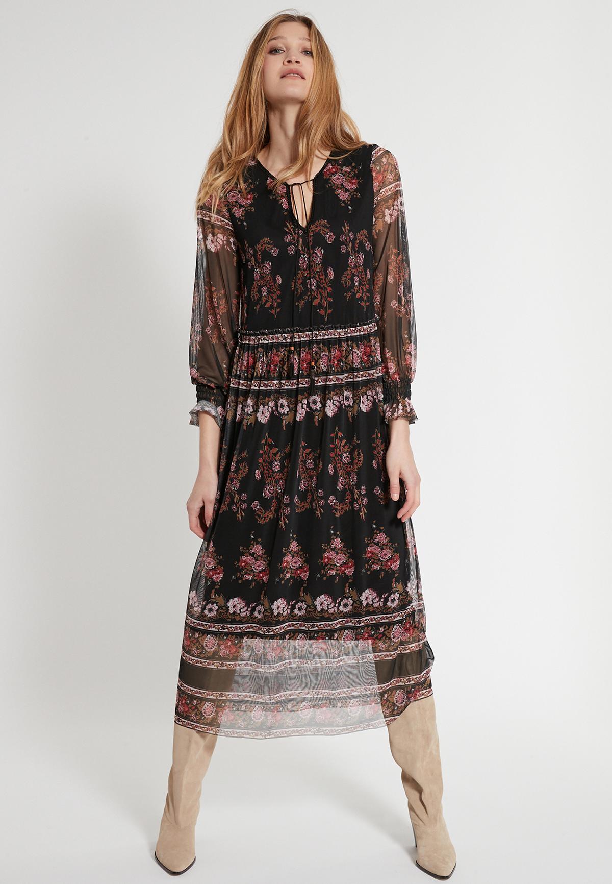 Long hippie dress Ephasy from mesh with flower print | Ana Alcazar