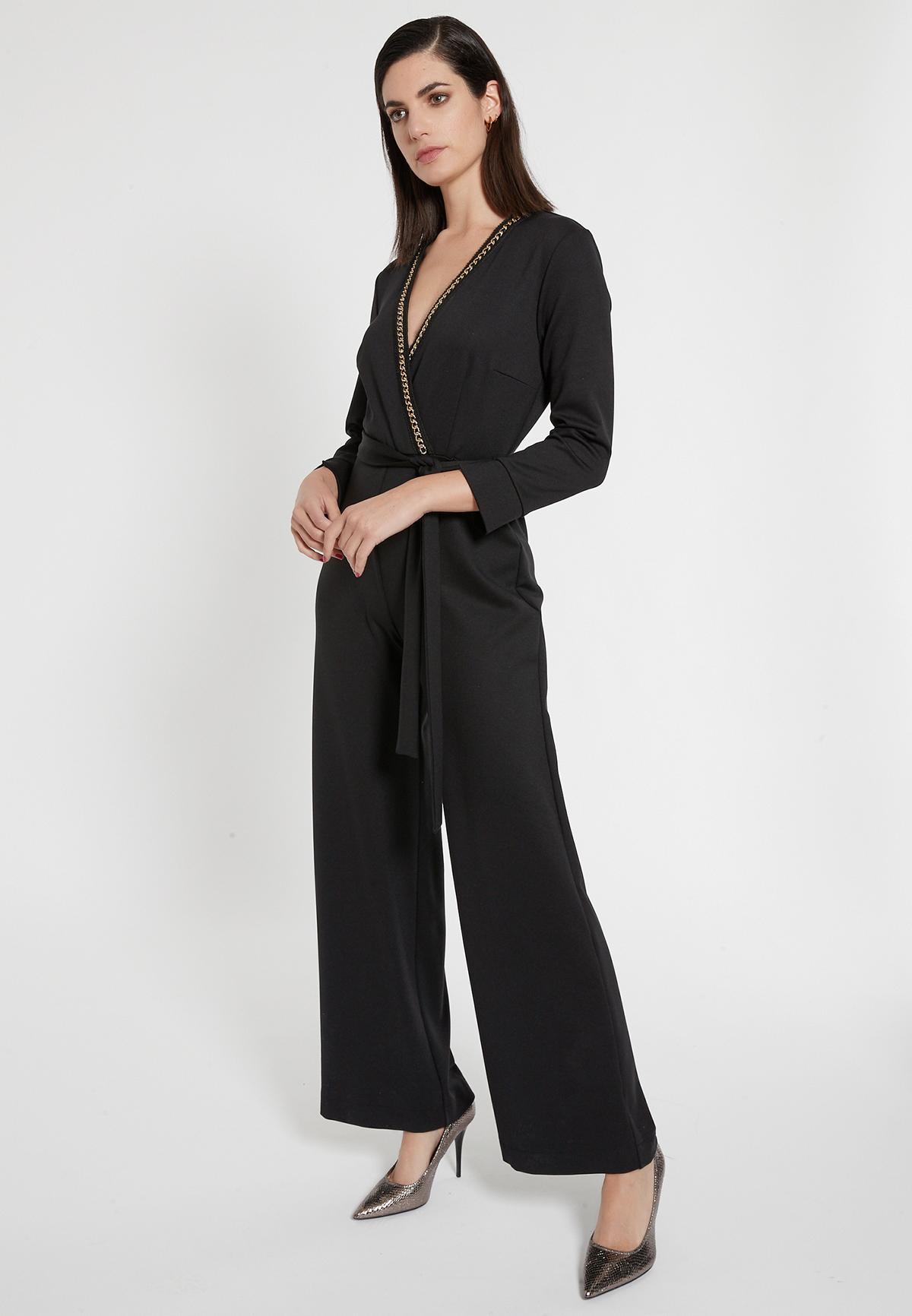 Noble Overall Ejkosa from Black Jersey with Wrap Top and Belt | Ana Alcazar