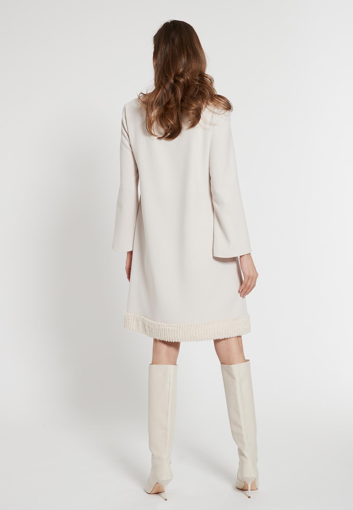 A-shaped dress Eadora in offwhite with fake fur trim | Ana Alcazar