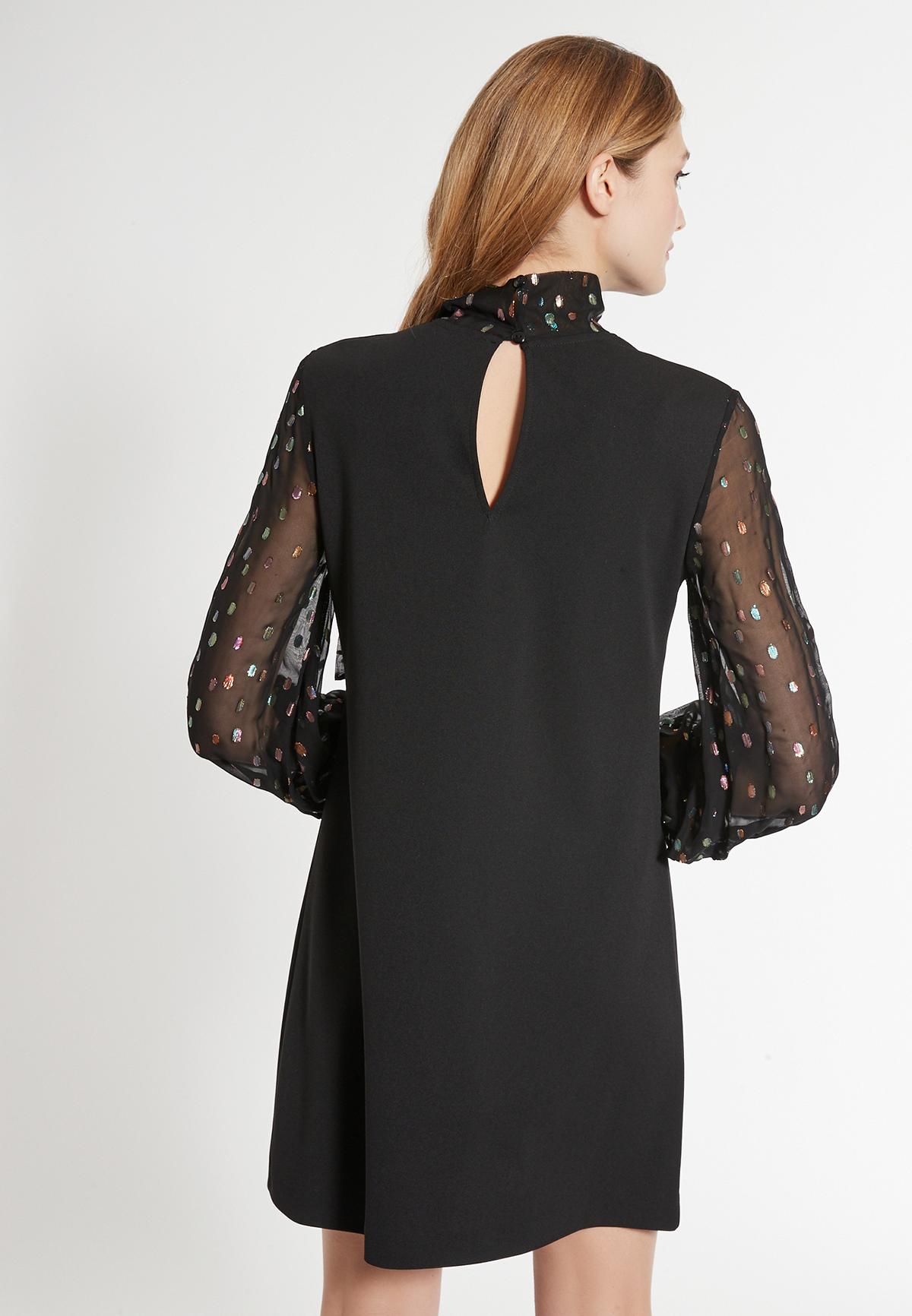 Black Tunic Dress Ecosi with Chiffon Sleeves, Tie and Glitter Dots ...