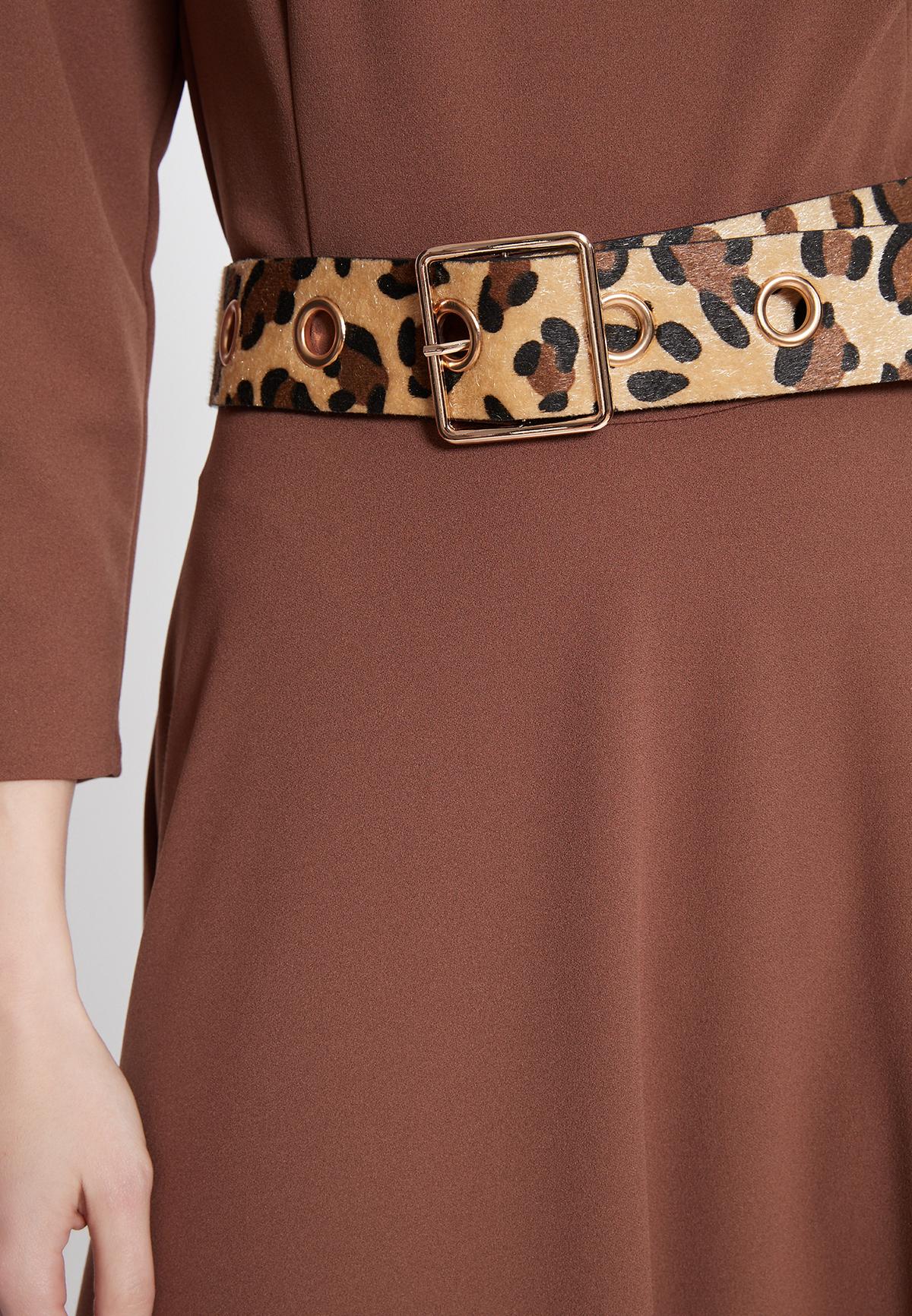 Asymmetric midi dress Walore in brown with belt | Ana Alcazar