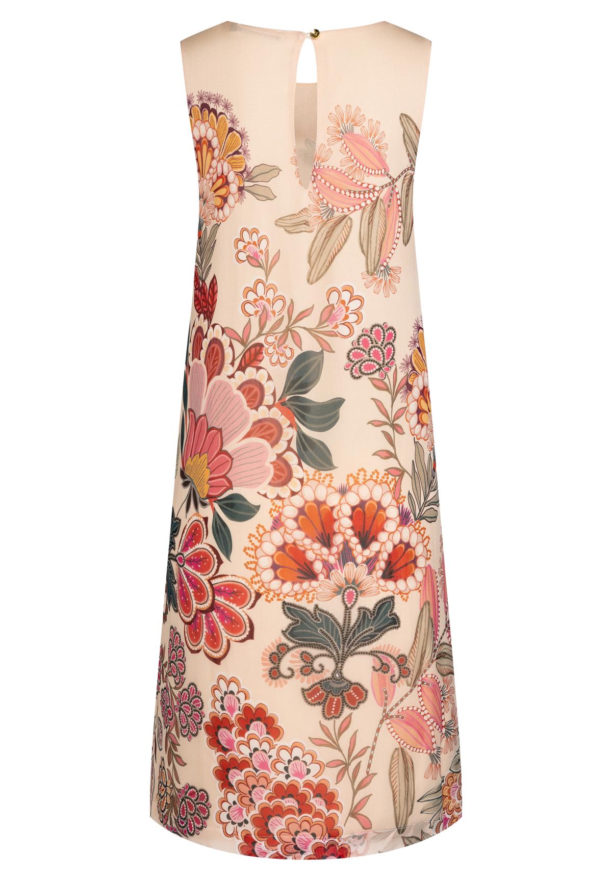 Simple sleeveless dress Cavos with flower-pattern in beige, red & green ...