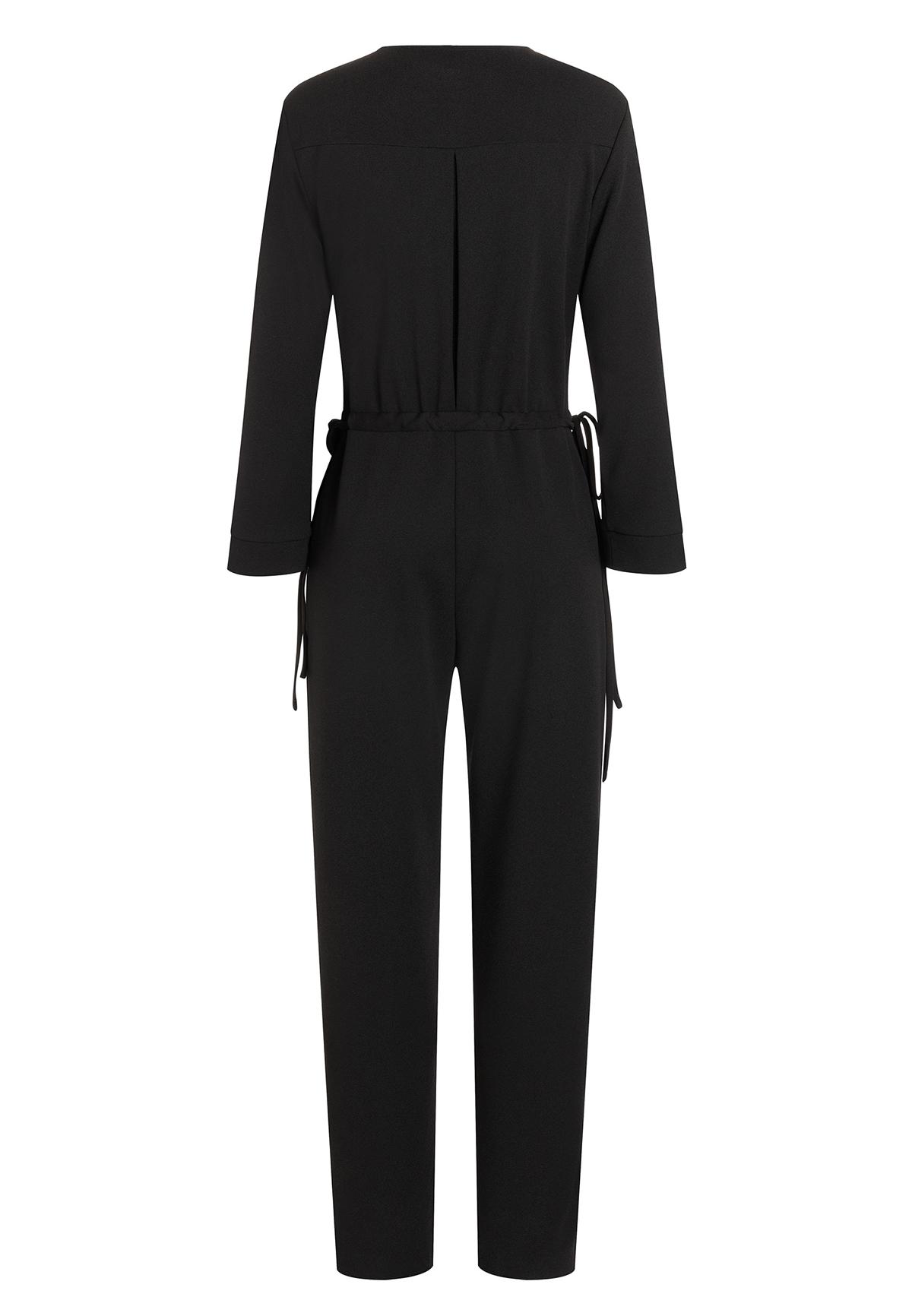 Black jumpsuit Eliso with drawstring and buttons | Ana Alcazar