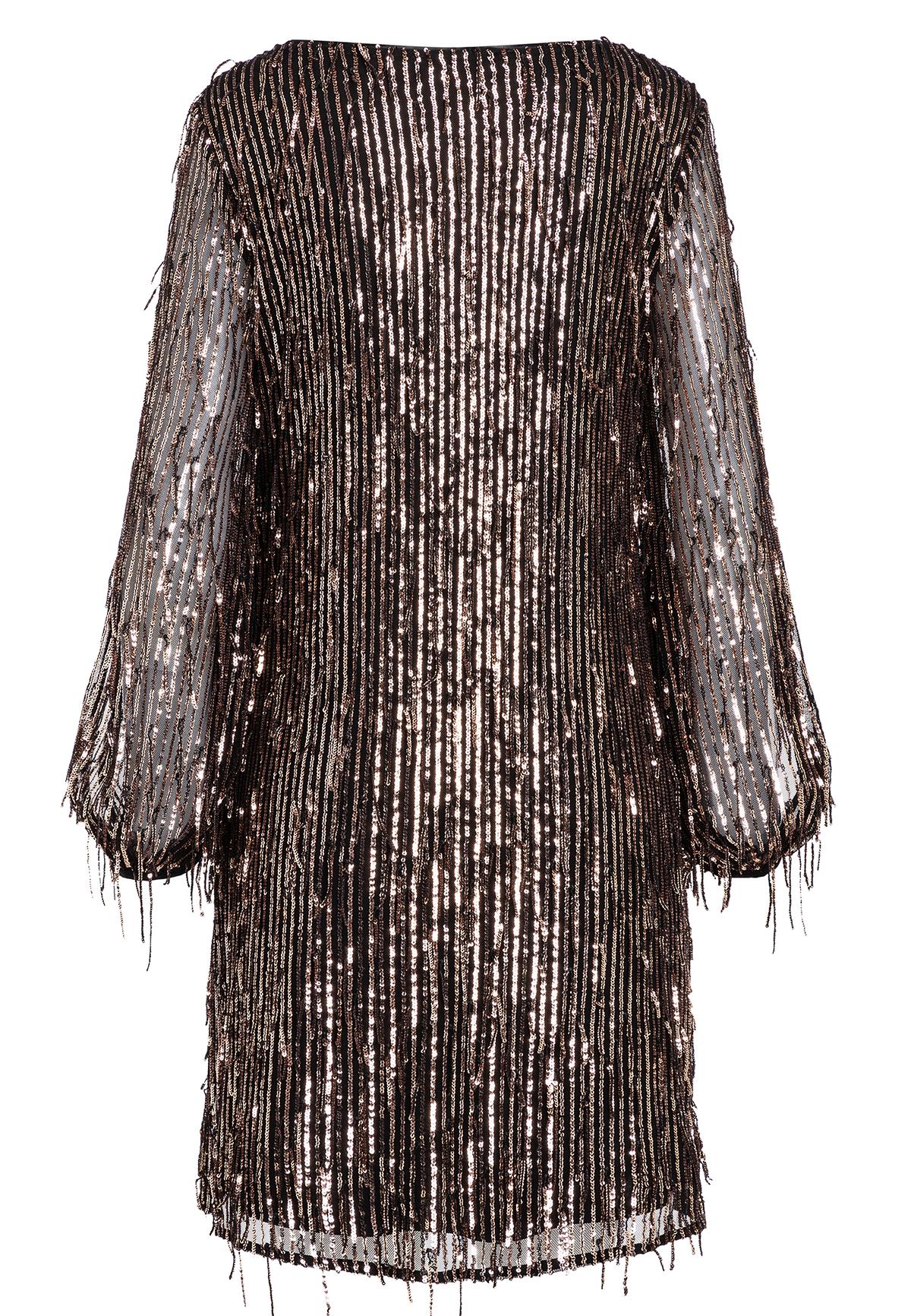 Copper Colored Tunic Dress Ecaiby with Fringes and Sequins | Ana Alcazar
