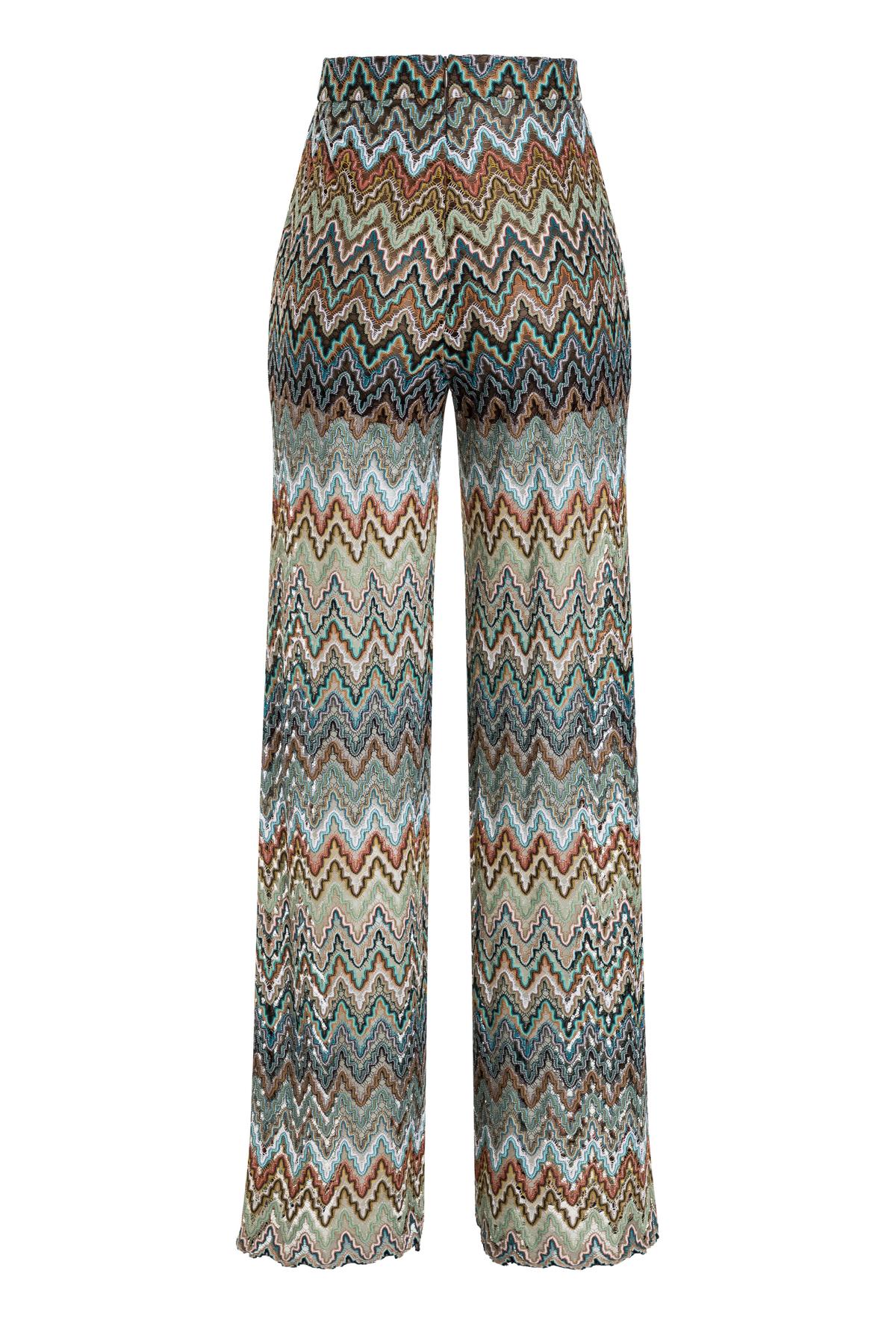 Beige-blue wide pant Sostis from zig-zag knit | Ana Alcazar