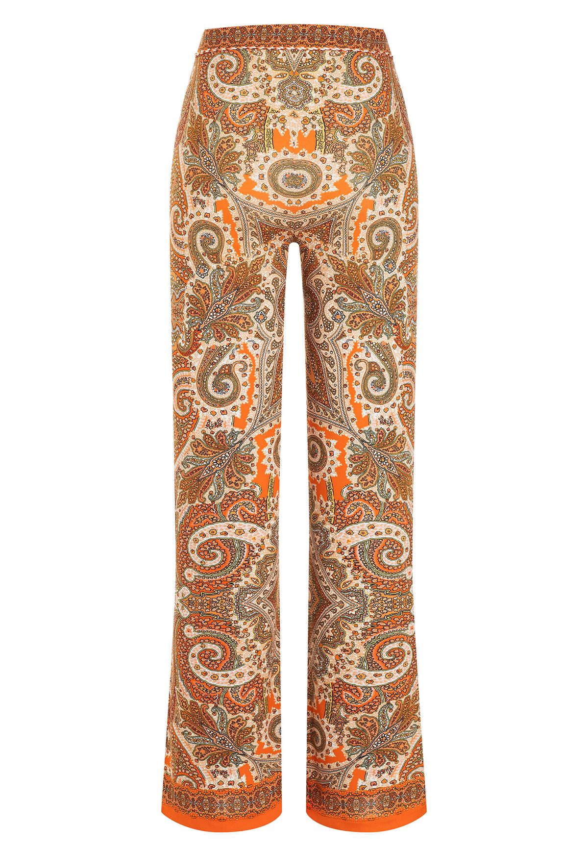 Light Jersey Pants Fidasa with Paisley Print in Orange | Ana Alcazar