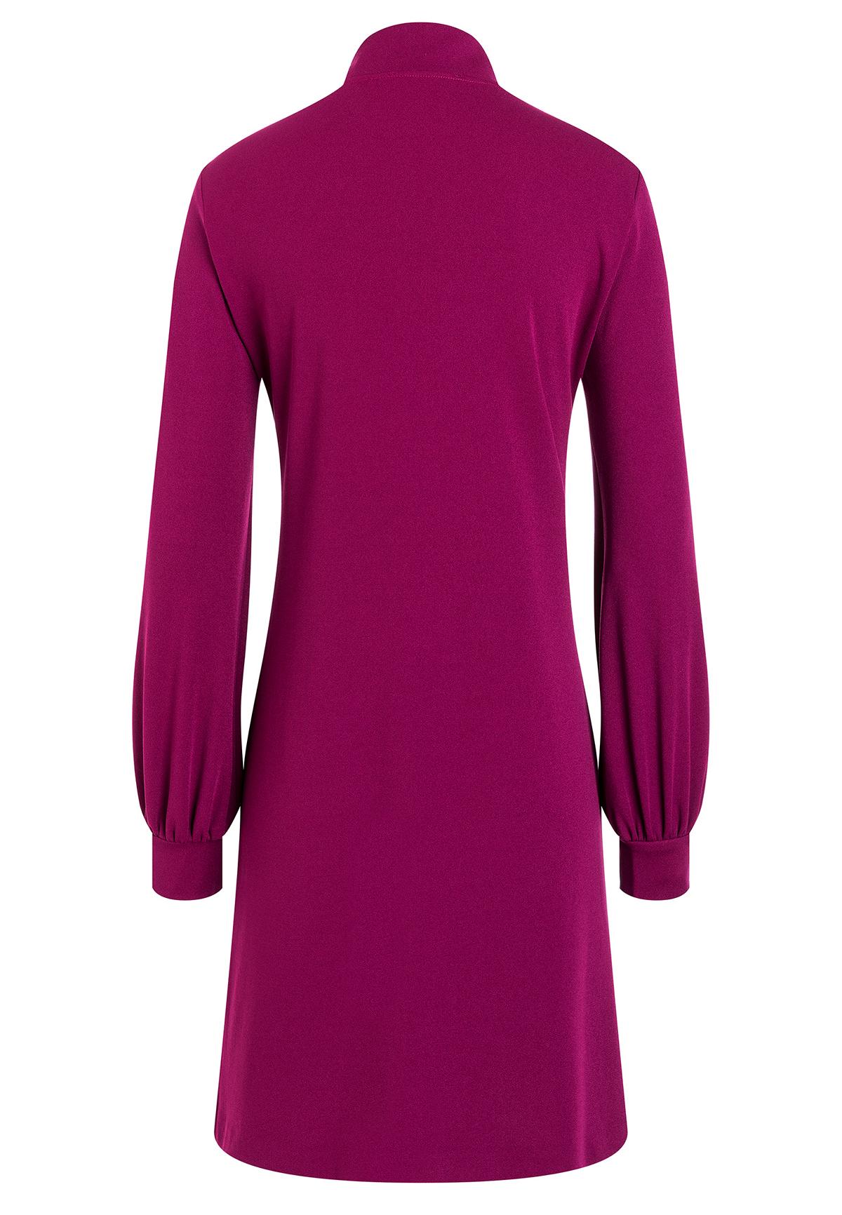 A-shaped dress Elisee in fuchsia with puffed sleeve and bow | Ana Alcazar